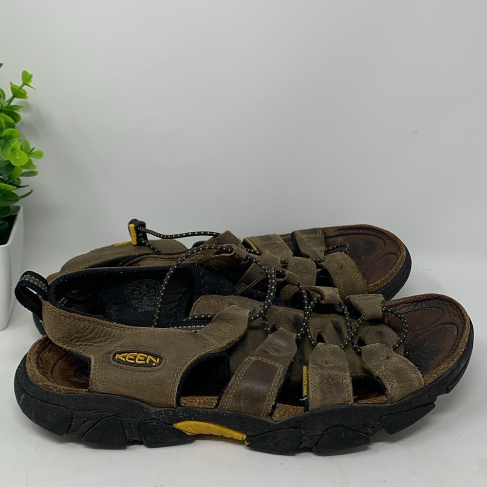 Keen Brown Leather Waterproof Quick Tie Sandals Men’s Size 12 - Picture 1 of 8